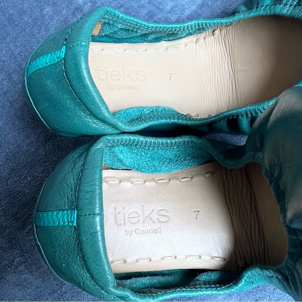 Tieks By Gavriely Flat Shoes Sz 7 Pacific Green Leather Ballet  Flats Foldable - Picture 4 of 17